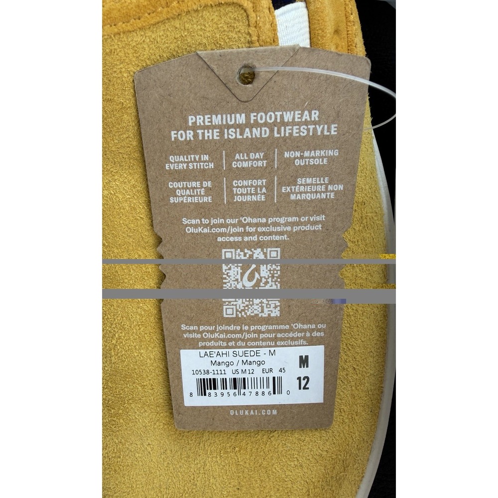 Olukai Lae'Ahi Suede Shoes Mens Sz 12 Mango Yellow Gold Slip On Sneakers Loafers - Picture 5 of 5